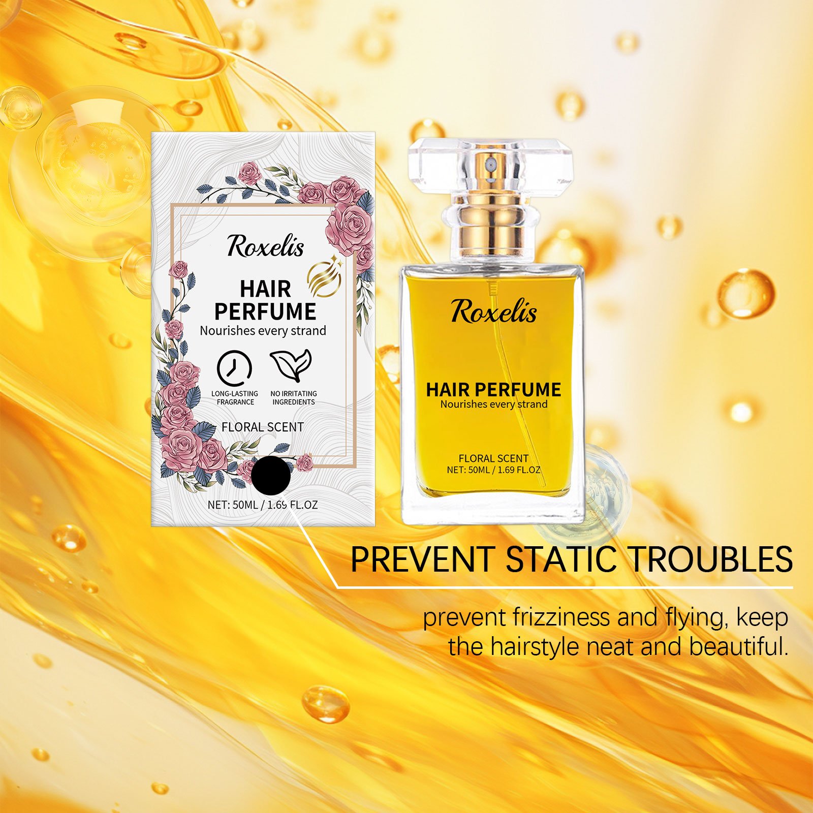 Roxelis 50ml Freshing Floral P - Fragrance Perfume For Hair ulasan dan harga